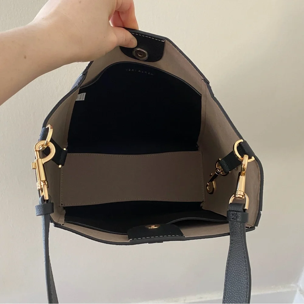 $398 NWOT Tory Burch Mcgraw Black Pebble Leather Hobo/Shoulder Bag Minimalist